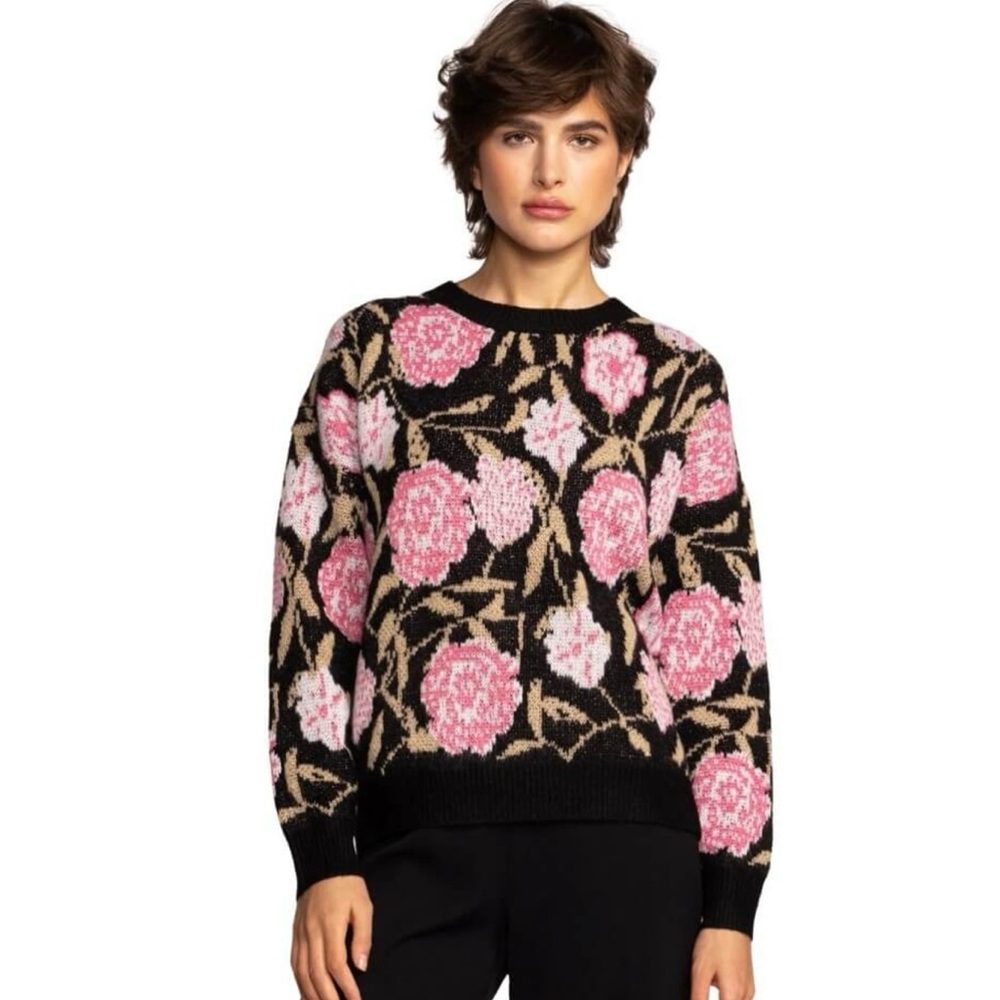Pink Martini Rosie Rose Sweater Size Large Pink/Black Good Condition